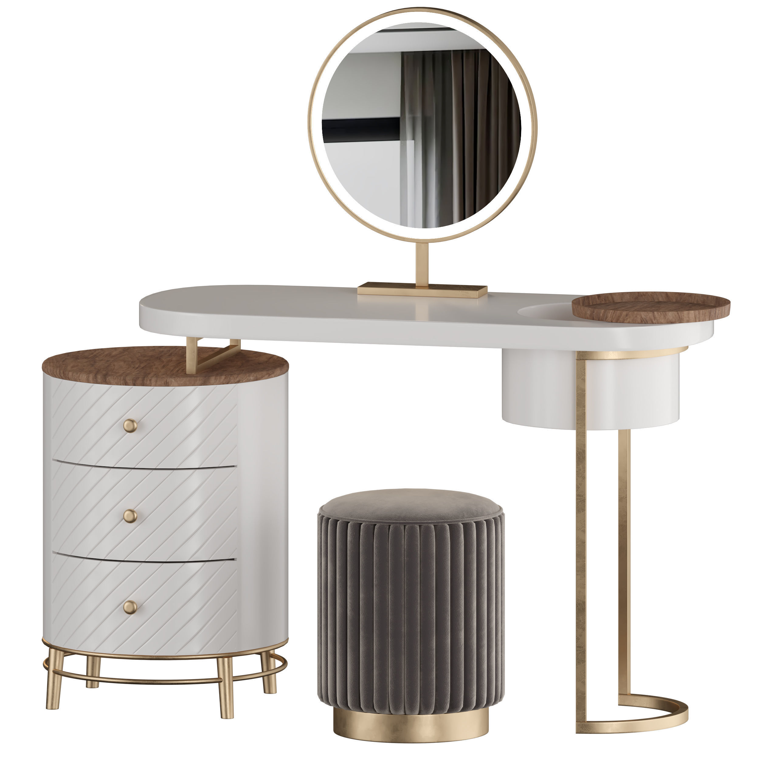 Modern Makeup Vanity Table With LED Lighted Mirror 3D model CGTrader