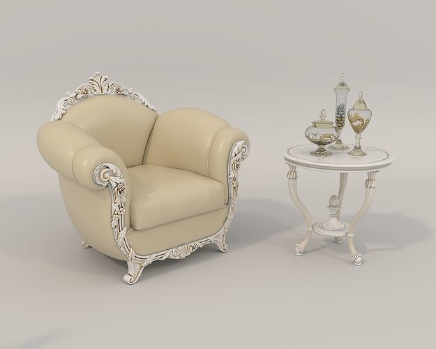 European Style Coffee Table and Armchairs 2 3D model CGTrader