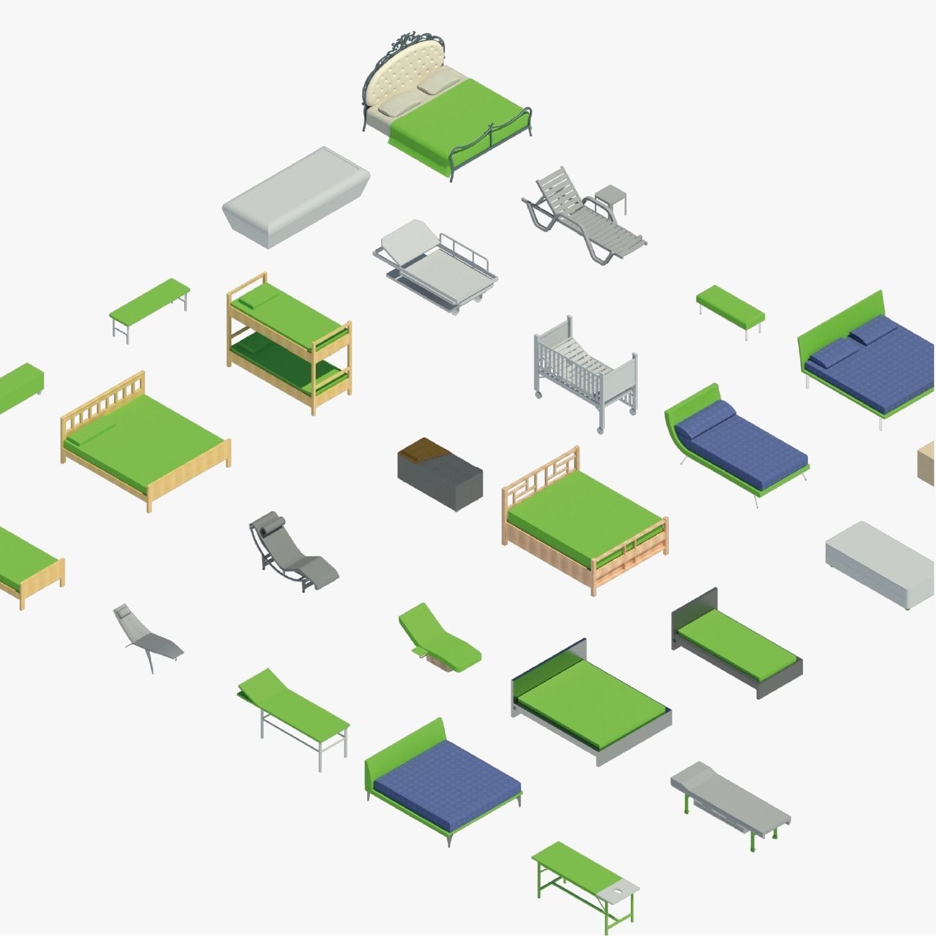 Beds Pack of revit families 3D model CGTrader