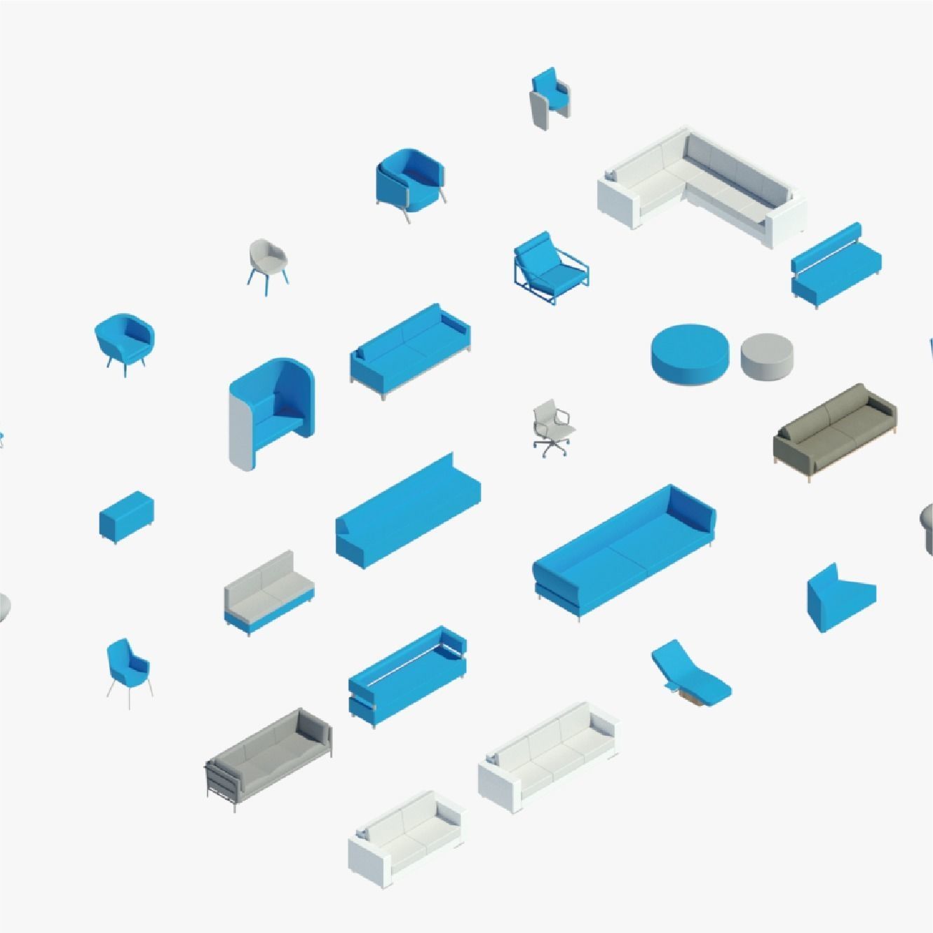 Sofas and armchairs Pack of revit families 3D model CGTrader