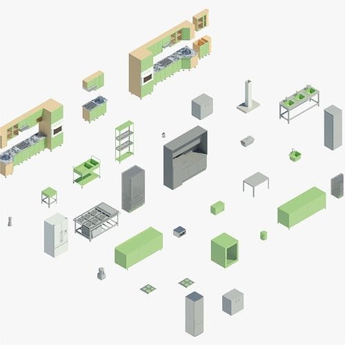 Kitchens Pack of revit families 3D model CGTrader