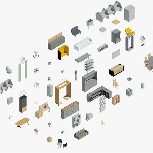 Office equipment Pack of revit families 3D model CGTrader