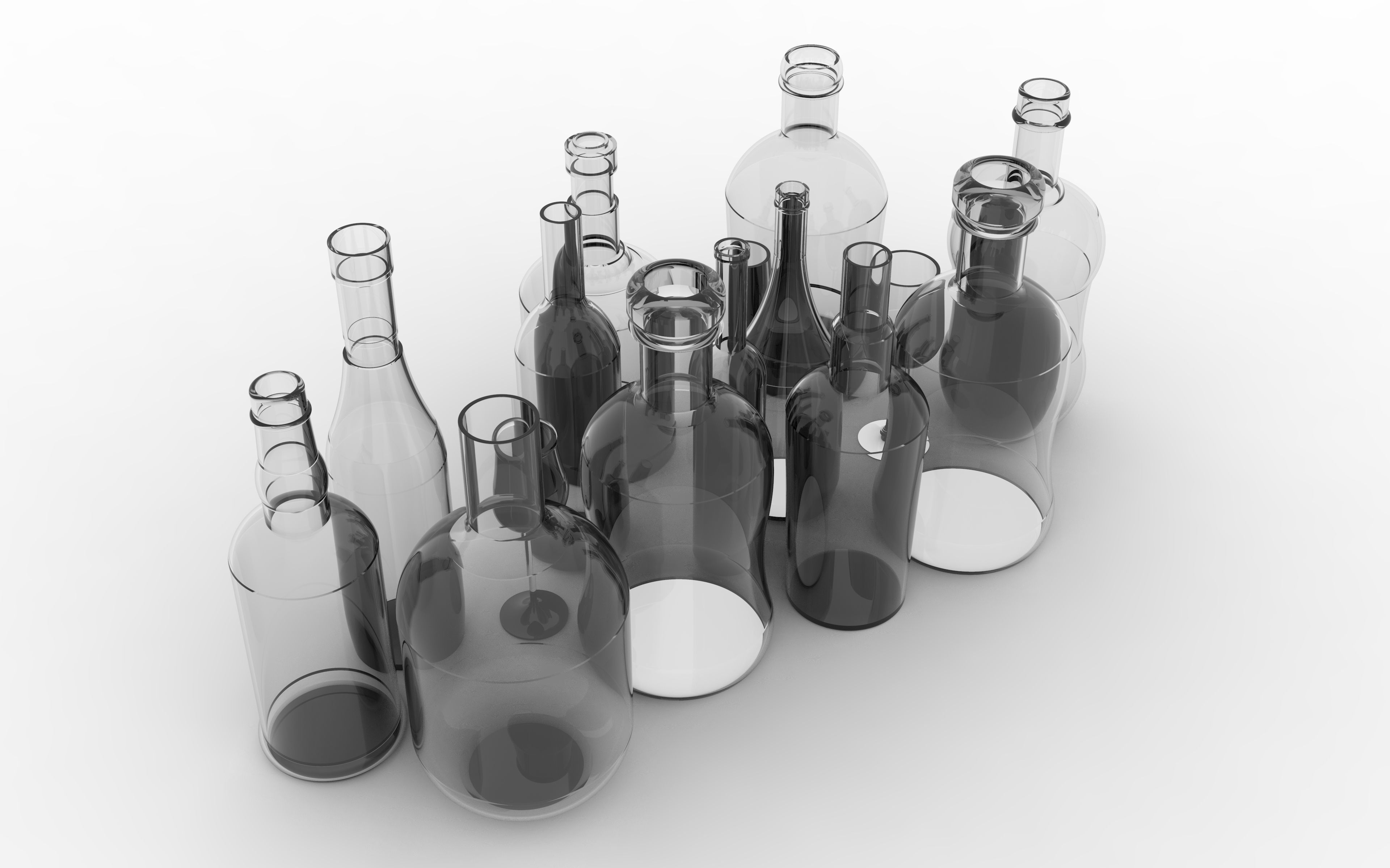 3D model DIFFERENT TYPES OF GLASS BOTTLES VR / AR / lowpoly CGTrader
