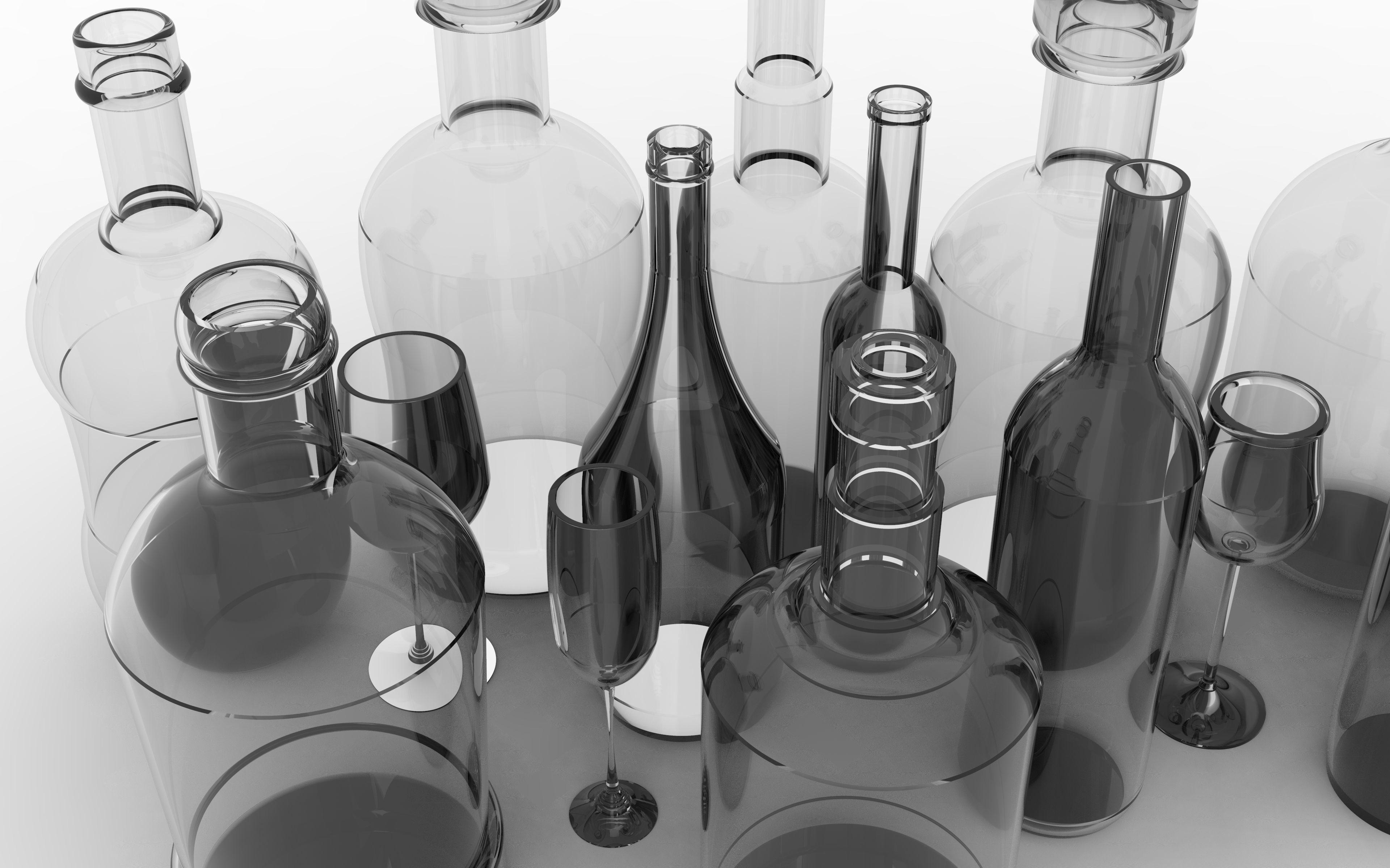 3D model DIFFERENT TYPES OF GLASS BOTTLES VR / AR / lowpoly CGTrader