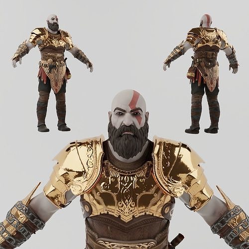 3D model Kratos Golden Armor Lowpoly Rigged VR / AR / lowpoly CGTrader