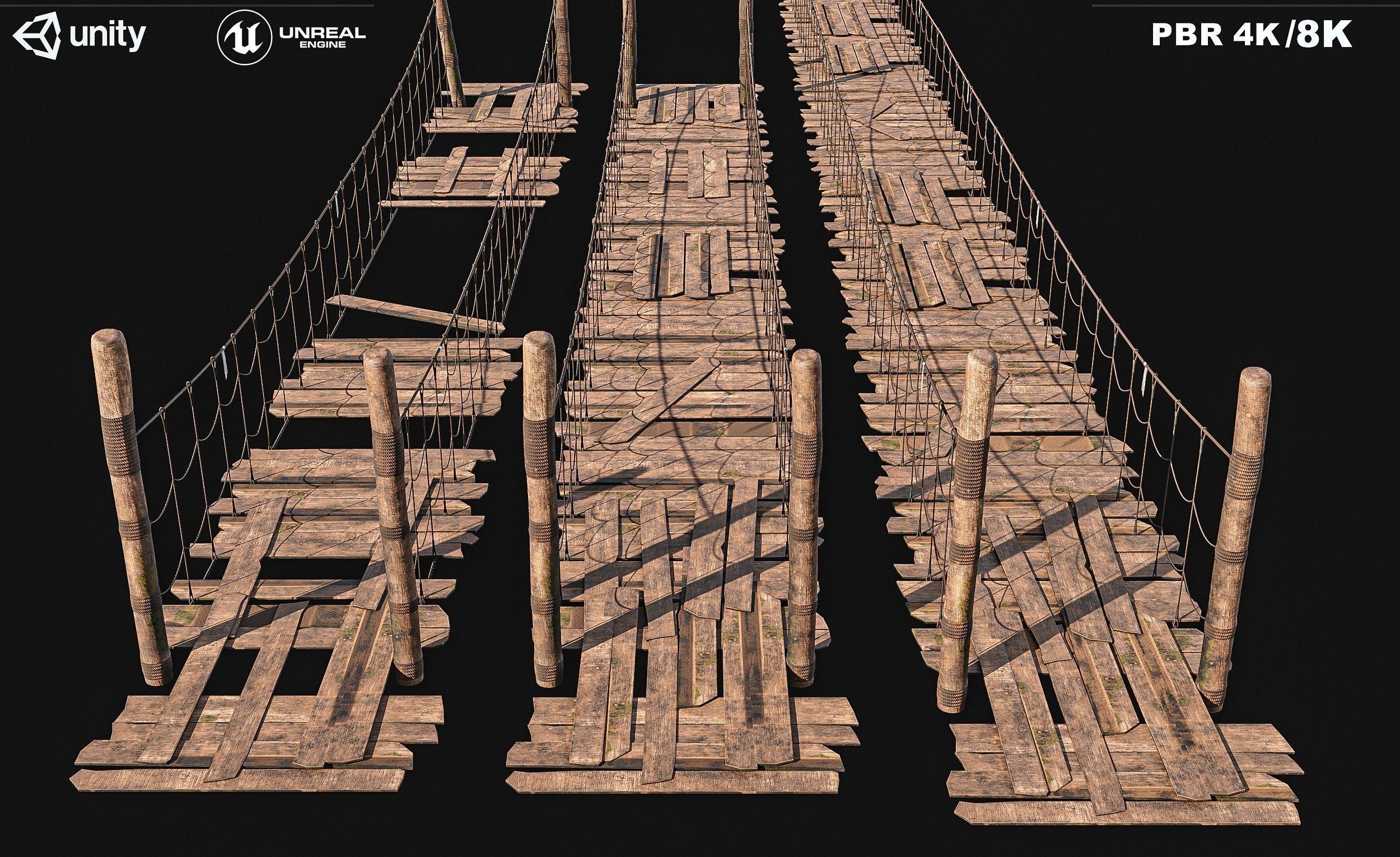 3D model Rope Bridge Pack VR / AR / low-poly | CGTrader