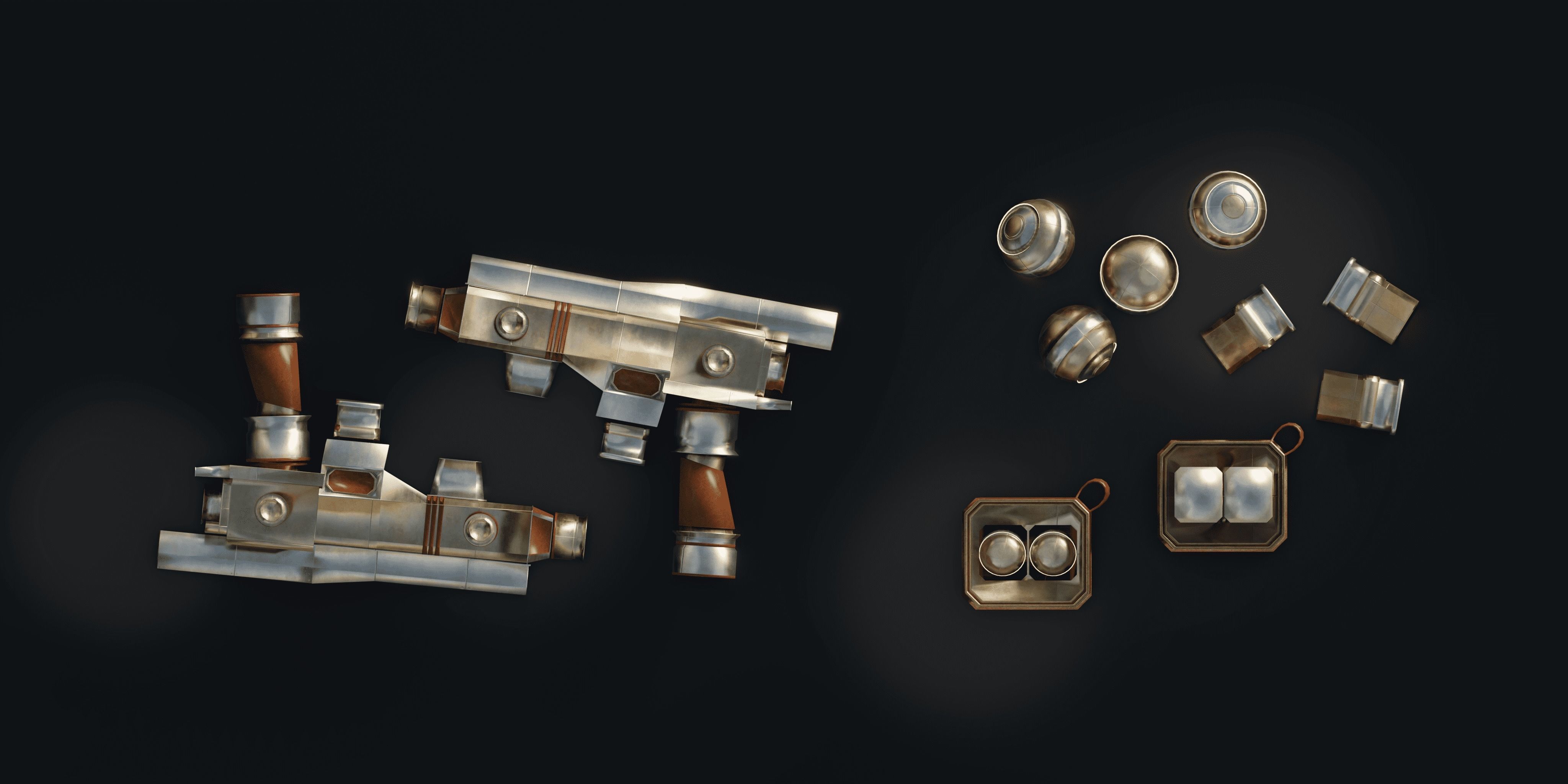 3D model Retro Sci fi blaster grenade ammo box props pack Low poly PBR ...