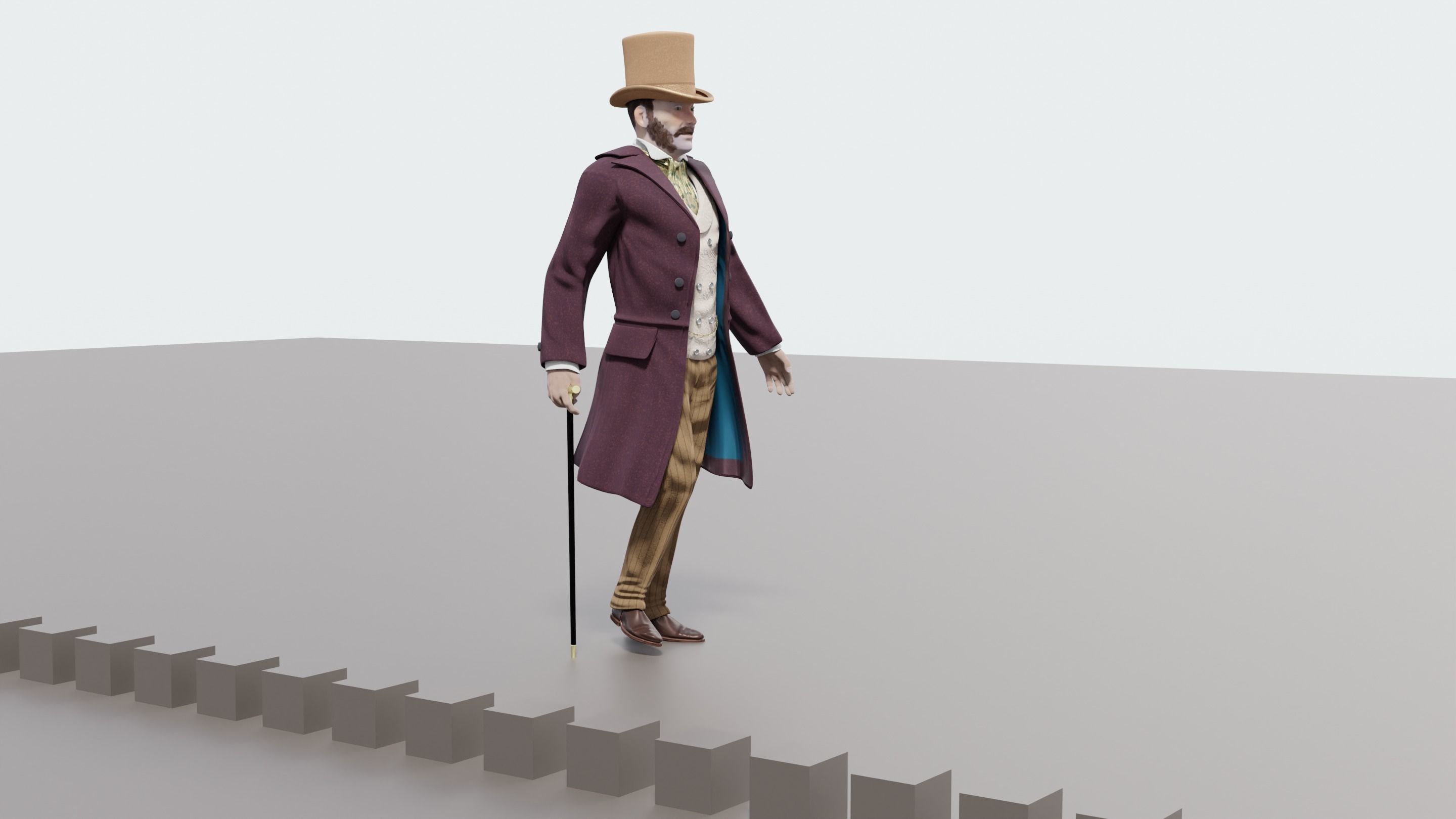 3D model BLENDER Victorian Gent Rigged one model 2 versions VR