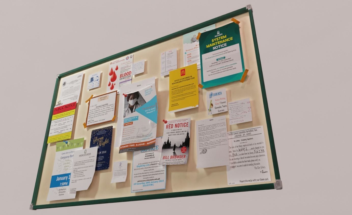 3D model Notice board office wall notice board VR / AR / lowpoly