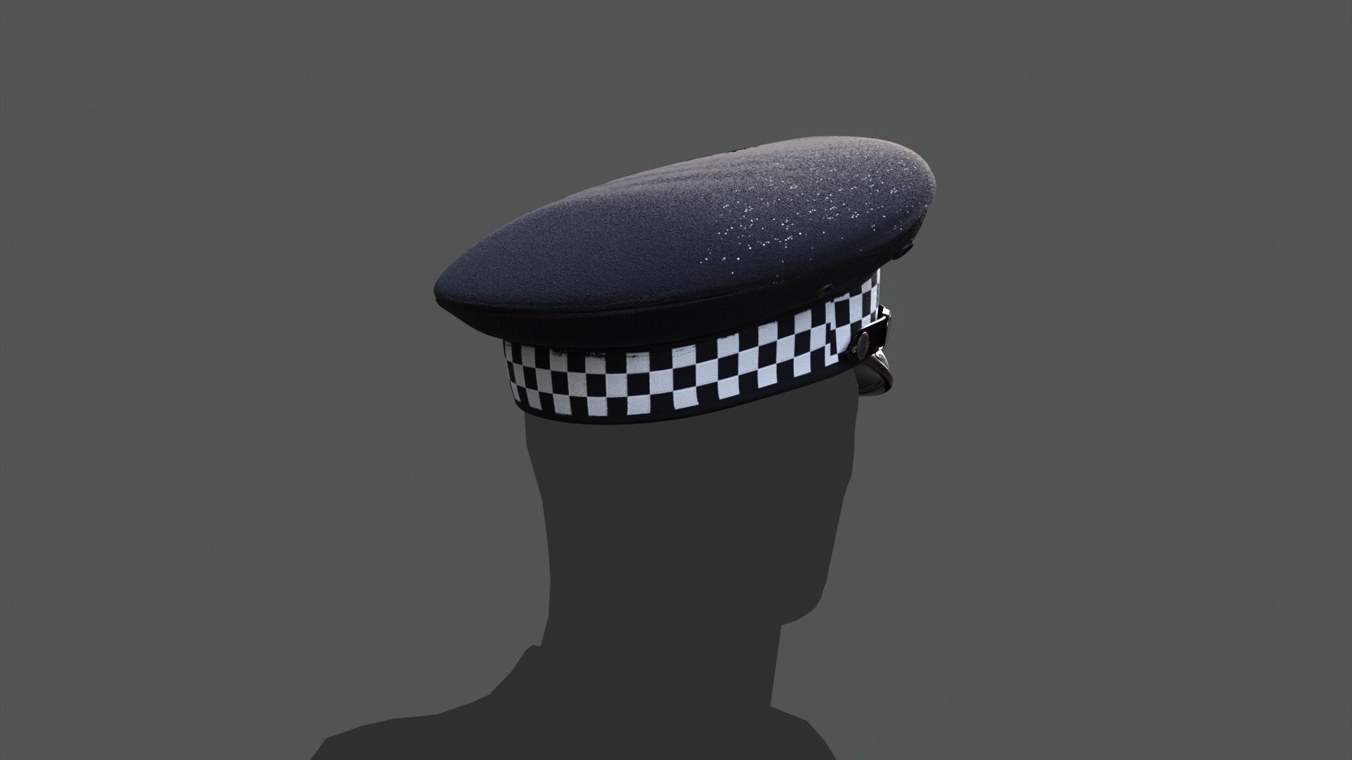 3D model police flat cap SILVER black formal uniform VR / AR / lowpoly