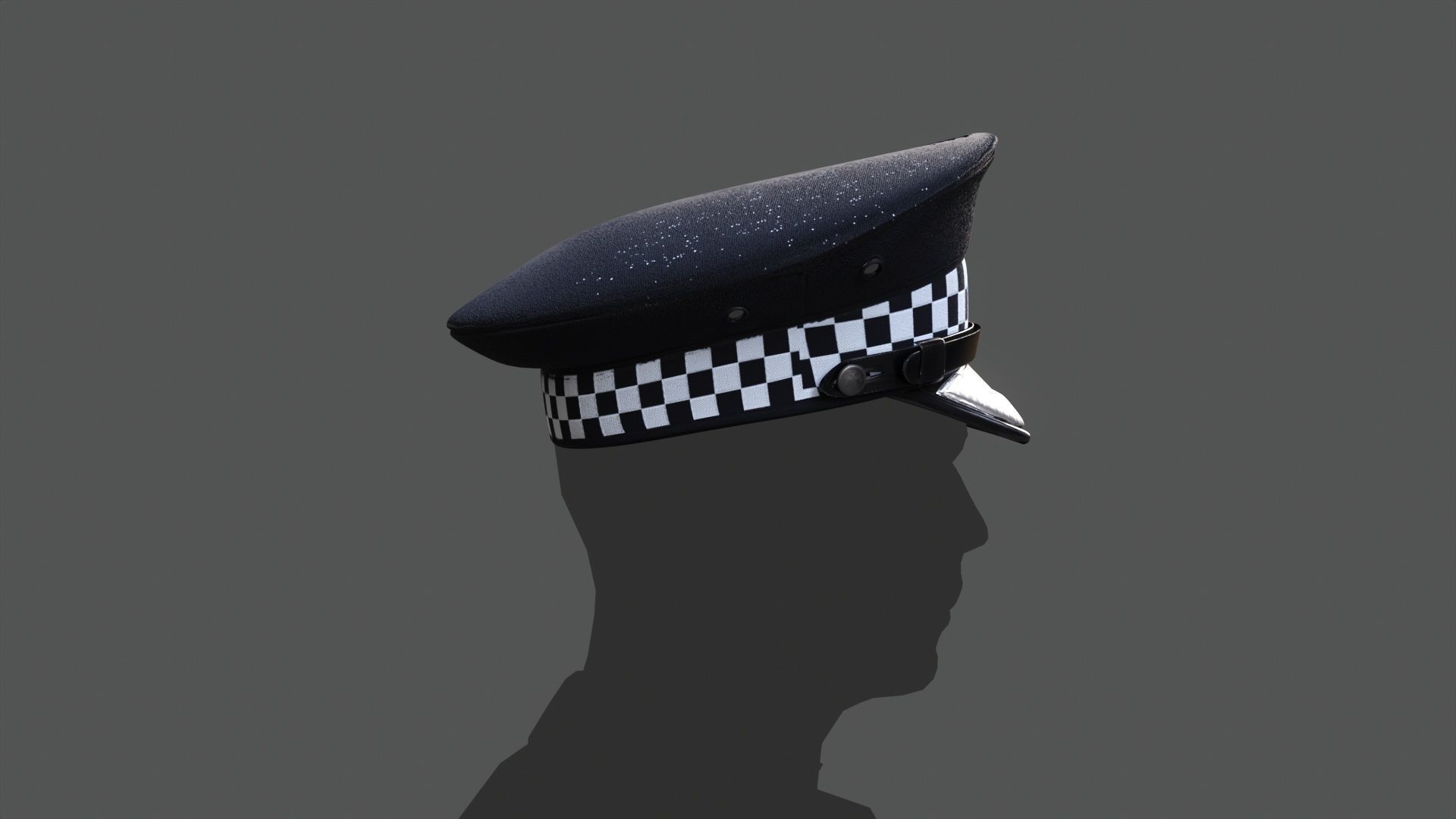 3D model police flat cap SILVER black formal uniform VR / AR / lowpoly