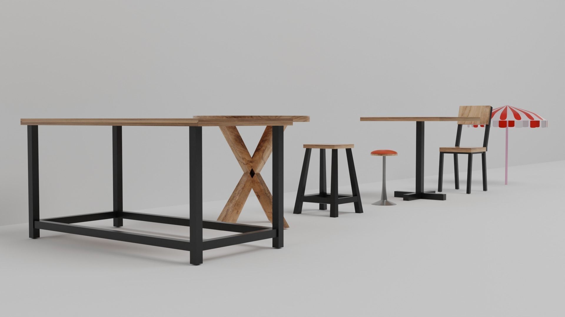 3D model Tables Chairs Umbrella cafe and outdoor 3d models VR / AR ...