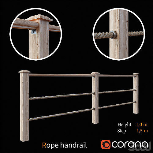 Rope handrail 3D model CGTrader