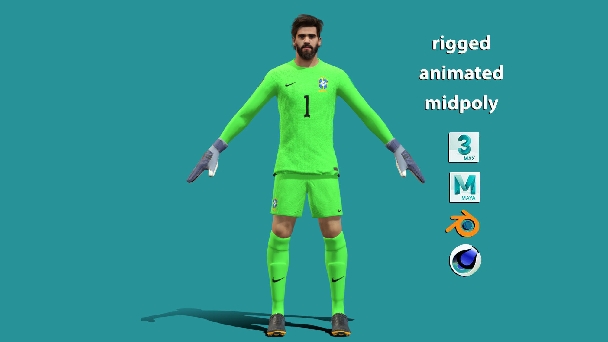 Alisson Becker Brazil Worldcup 2022 3D model animated rigged | CGTrader