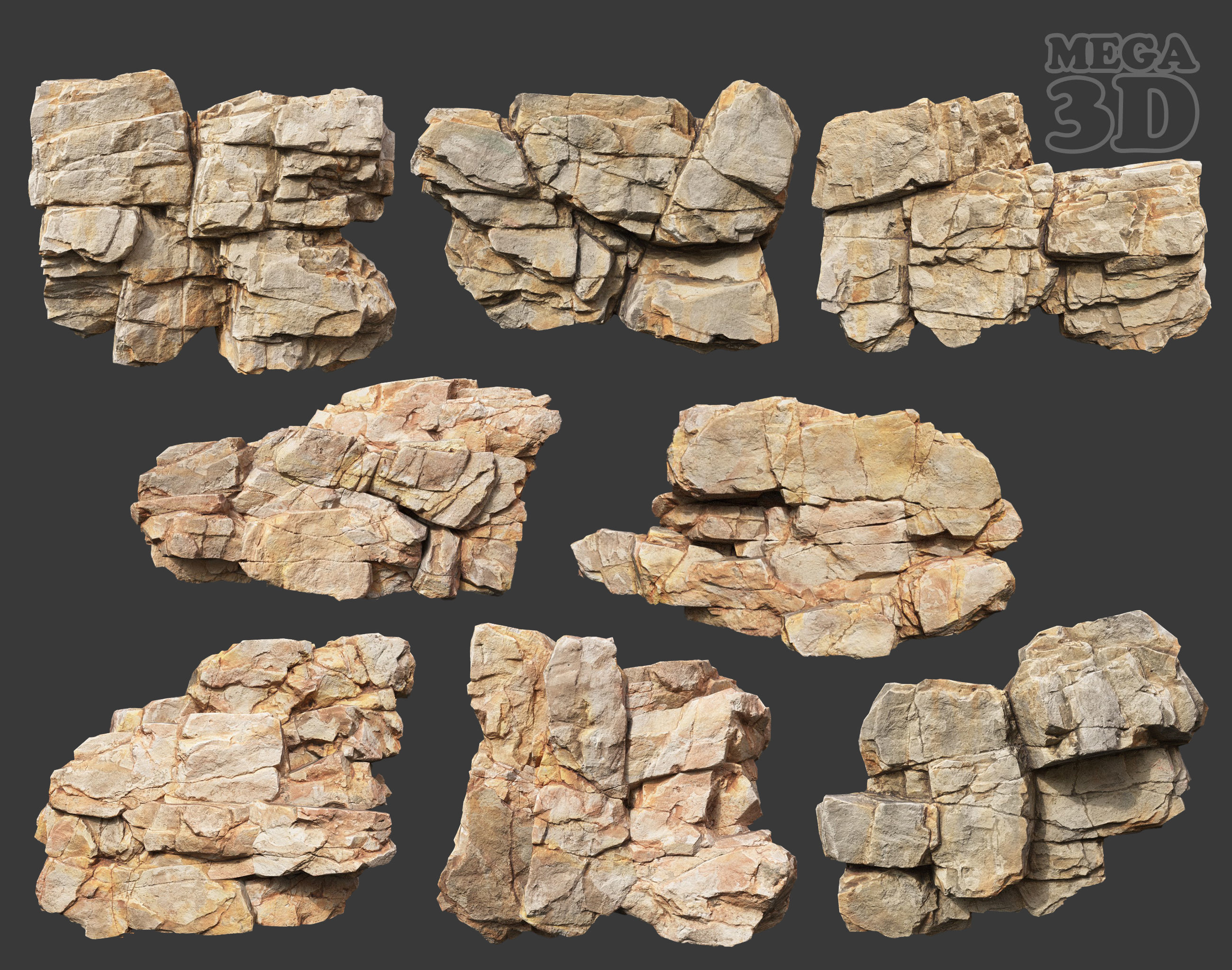 3D model Low Poly Yellow Cliff Face 221208 - Ultra HD 16K Texture VR ...