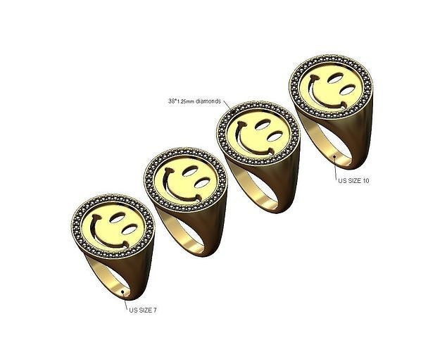 Smiley face diamond halo US sizes 7to10 3D model 3D printable