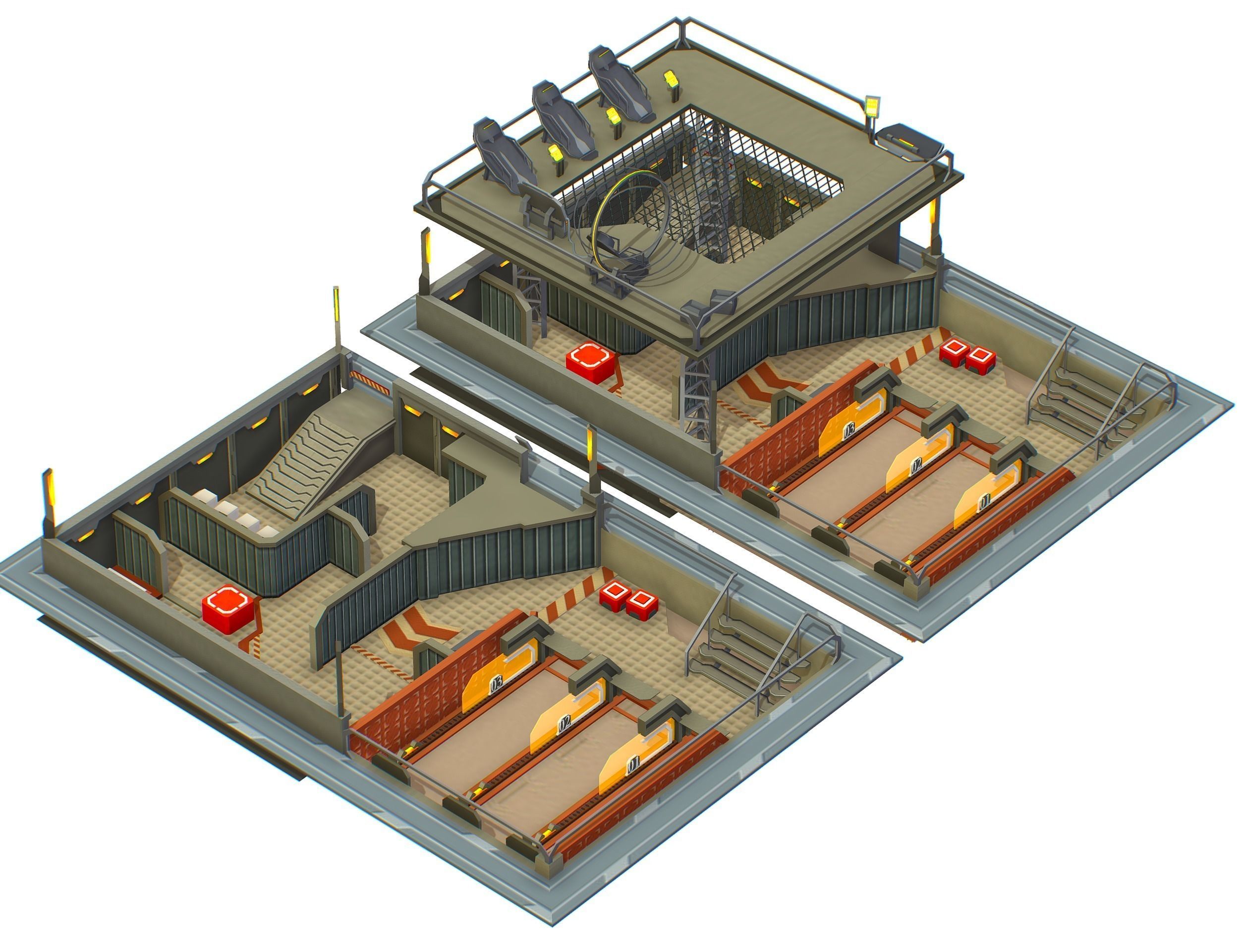 3D model sky fi isometrical shooting room shelter hangar VR / AR / low