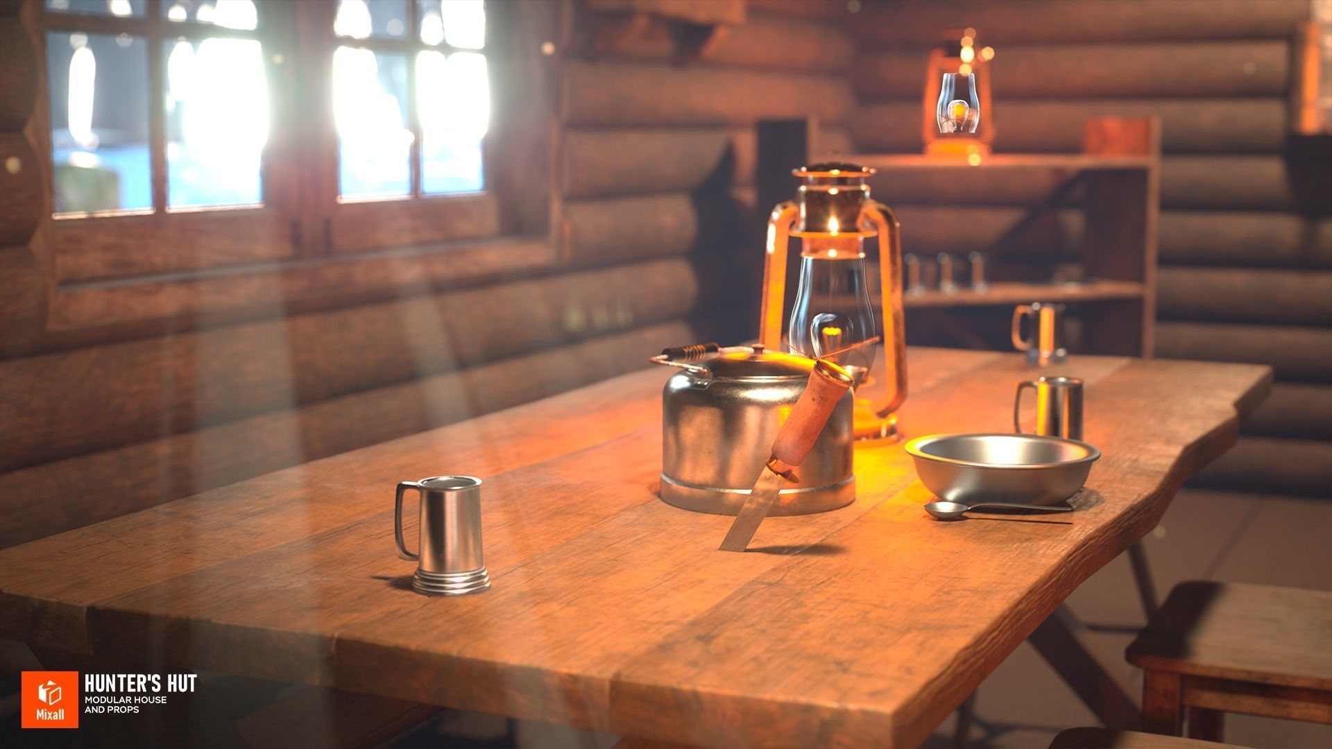 Hunters hut modular house and props 3D model CGTrader