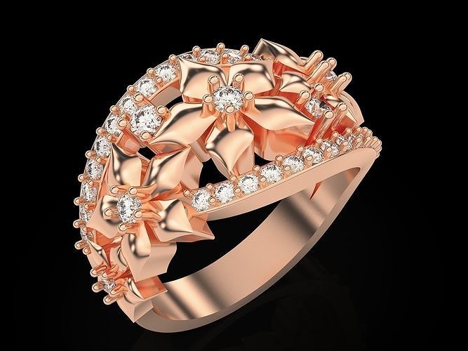 Flower Engagement Ring Silver Gold Print