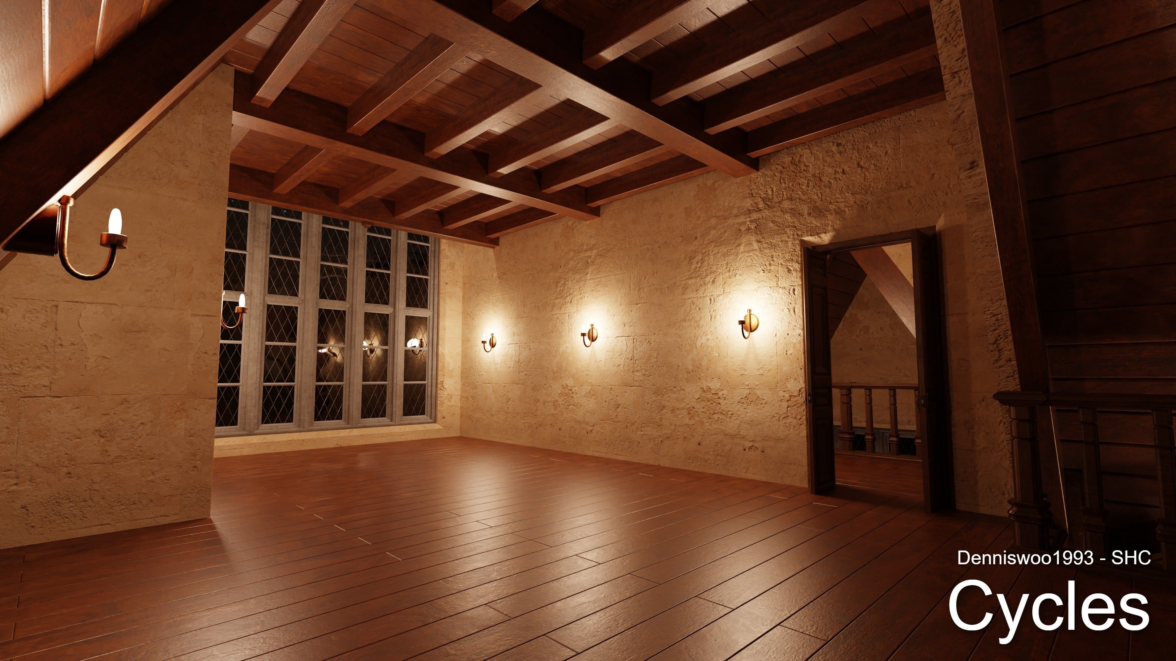 3D model Classic great hall with tower - Church with interior VR / AR ...