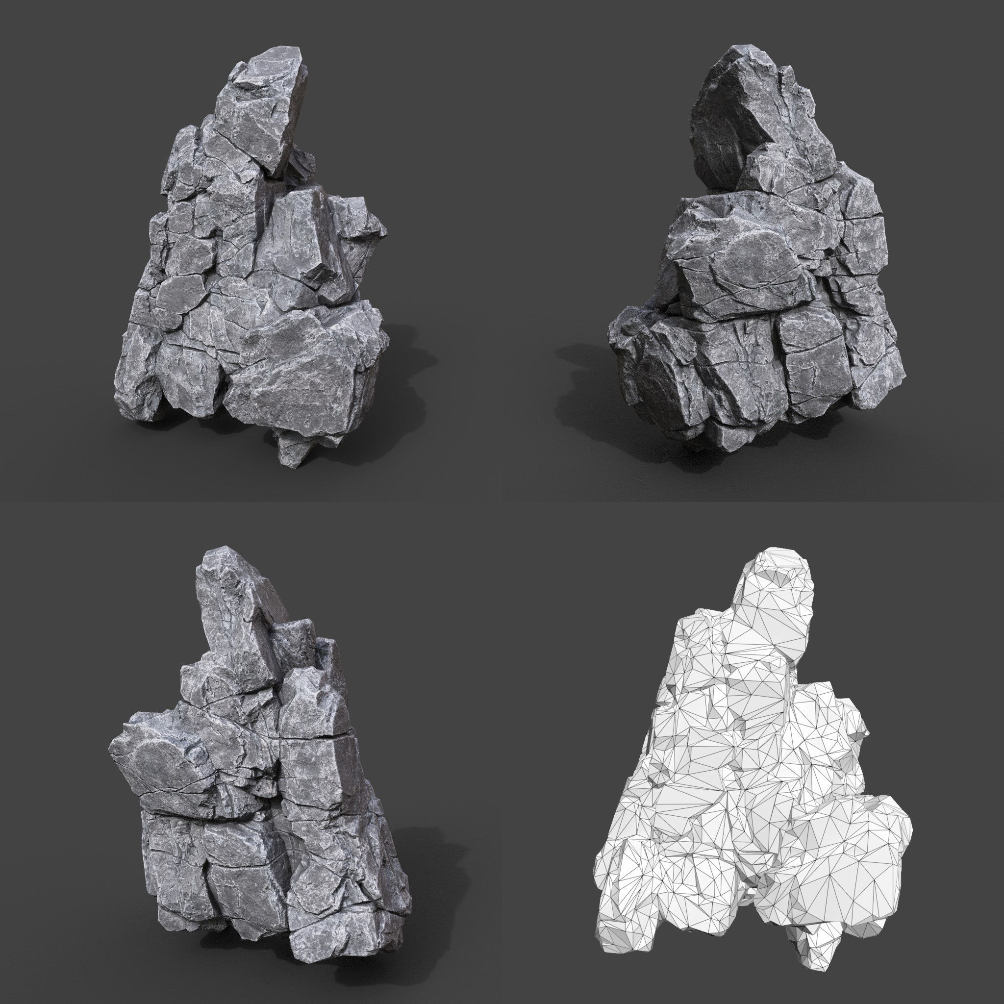 3D model Low Poly Gray Rock Formation 221219 - Ultra HD 16K Texture VR ...