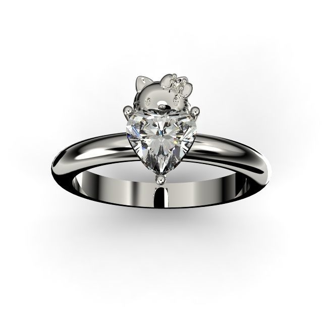 Kitty ring hello kitty heart gem 3D model 3D printable | CGTrader