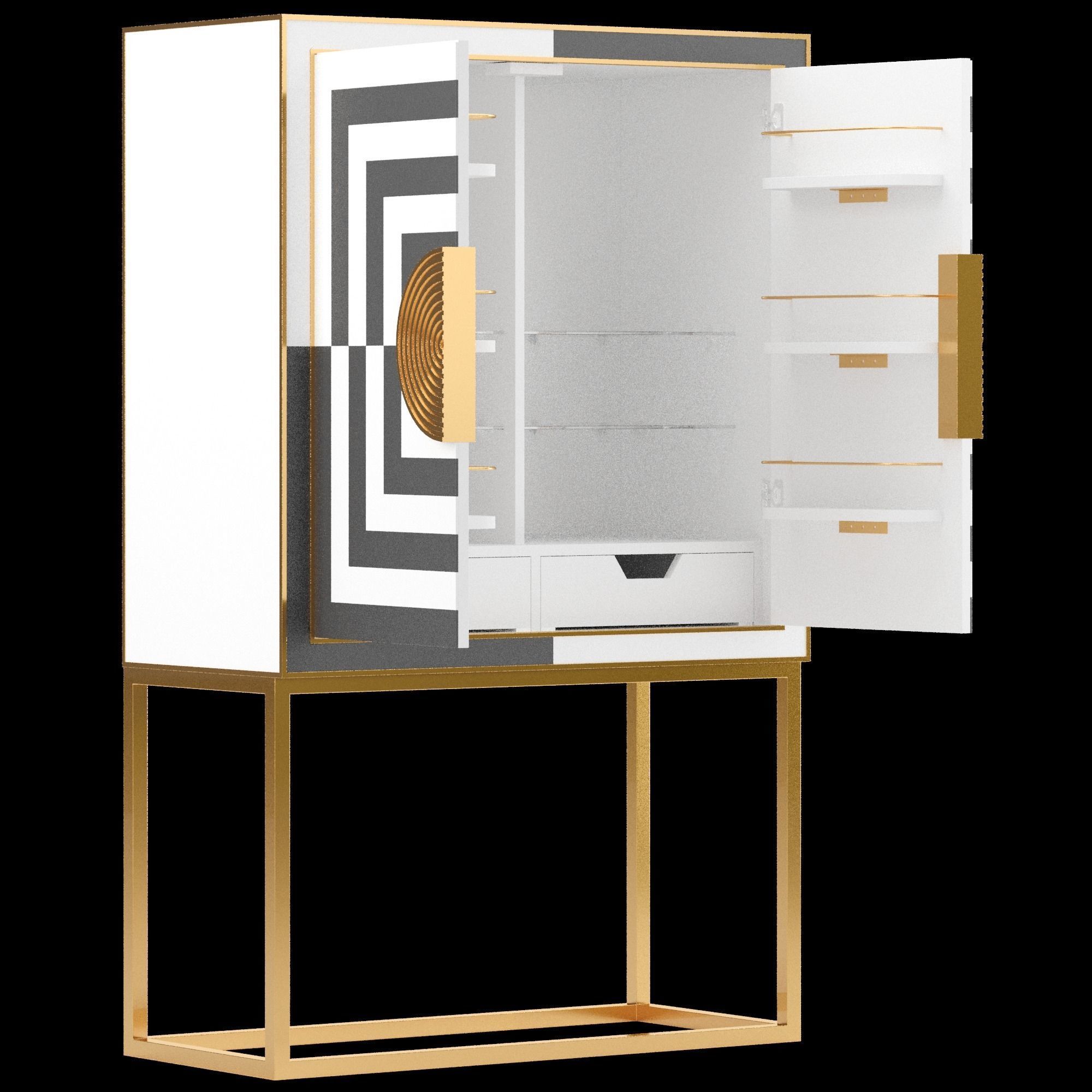 Opt Geometric Black White Brass Bar 3D model CGTrader