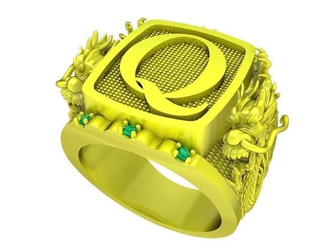 luxuy korean Q letter and chinese dragon men ring 4398 3D model 3D