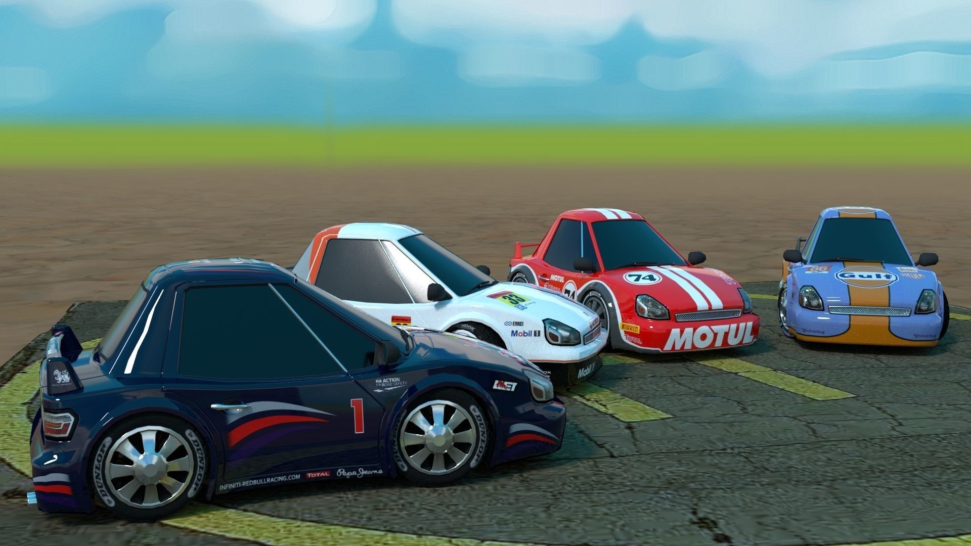3D model Rigged low poly cartoon racing cars pack VR / AR / low-poly ...