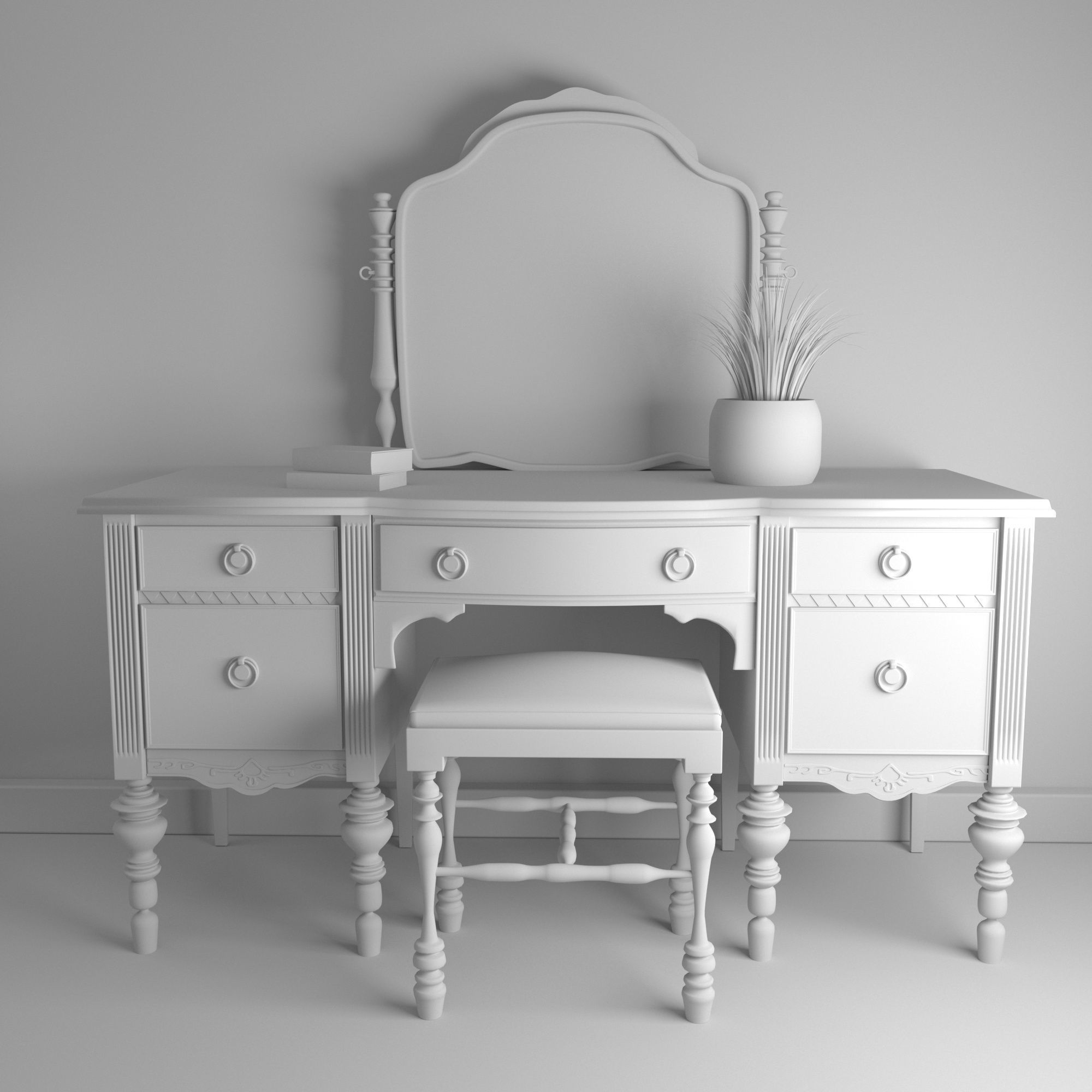 Vintage Buffet and MakeUp Desk Set 3D model CGTrader