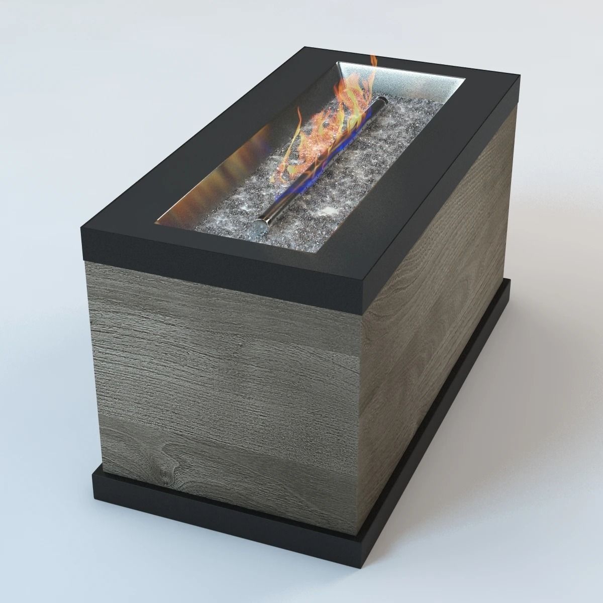 Rectangular Wood Look Gas Fire Pit 3D model | CGTrader