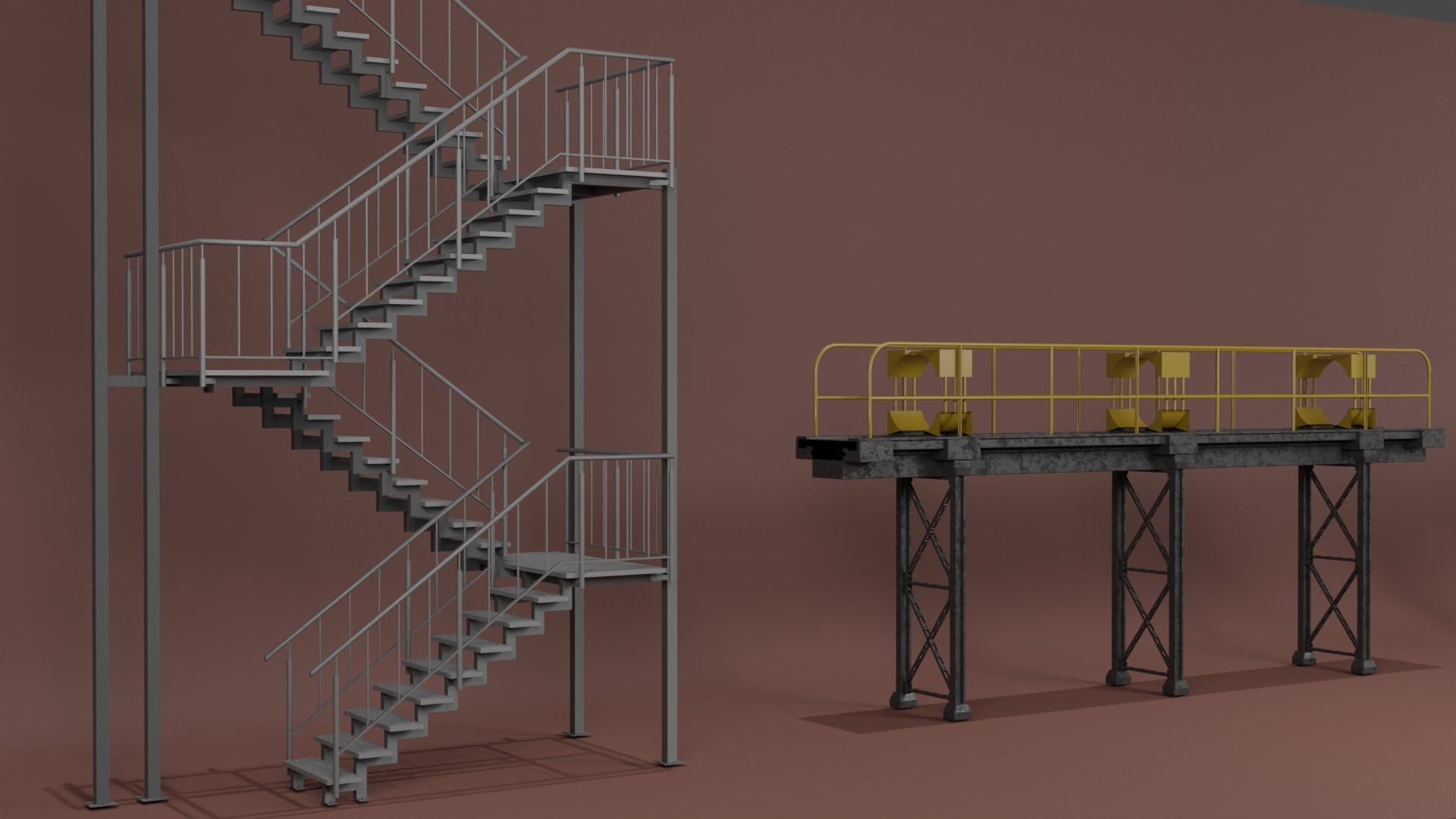 Step Pipe Rack Industrial Pipe Racks and Stair Collection 3D model | CGTrader
