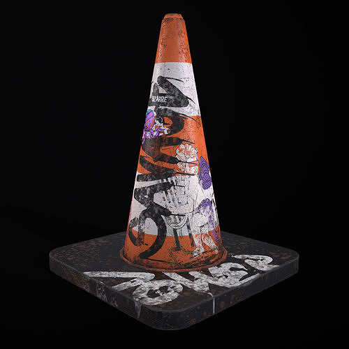 Traffic cone Graffiti PBR 3D model CGTrader