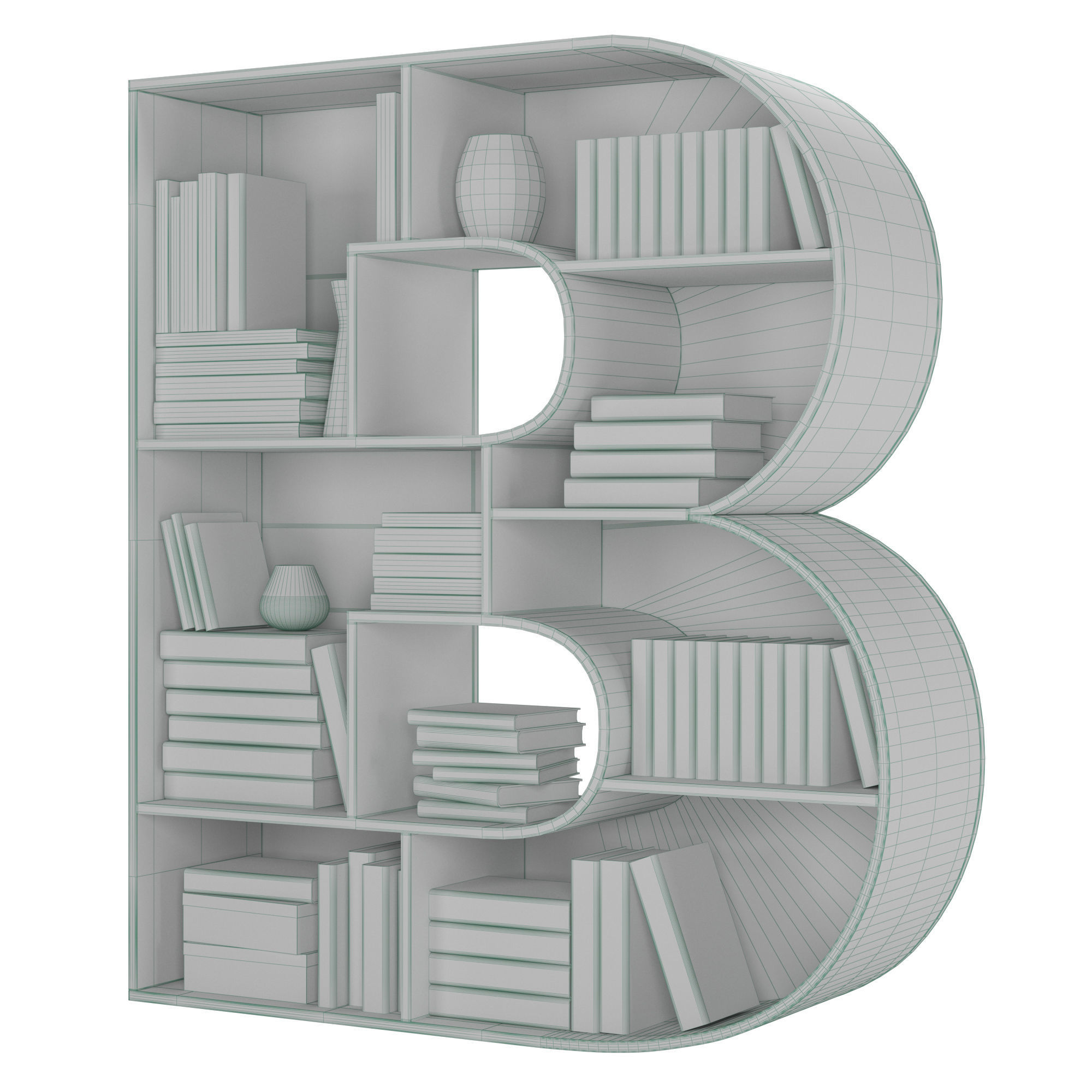 Bookshelves 3d font Alphabet in the form of book shelves 3D model