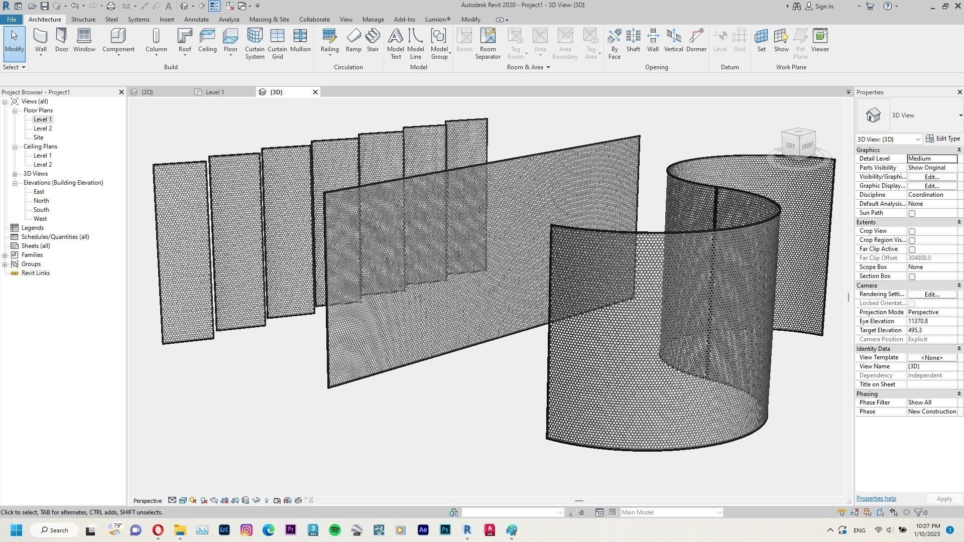 Curtain wall Revit Family Perforated Metal Panel Sun Shading 3D model