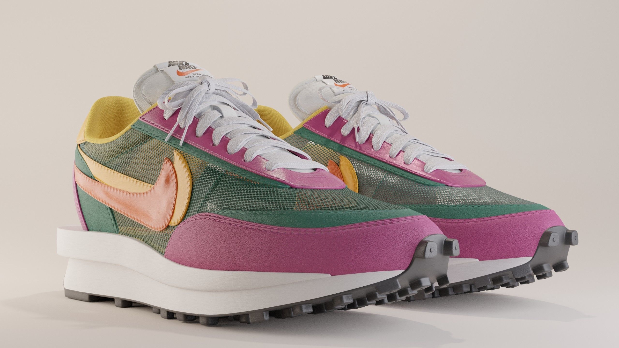 sacai waffle pine green on feet