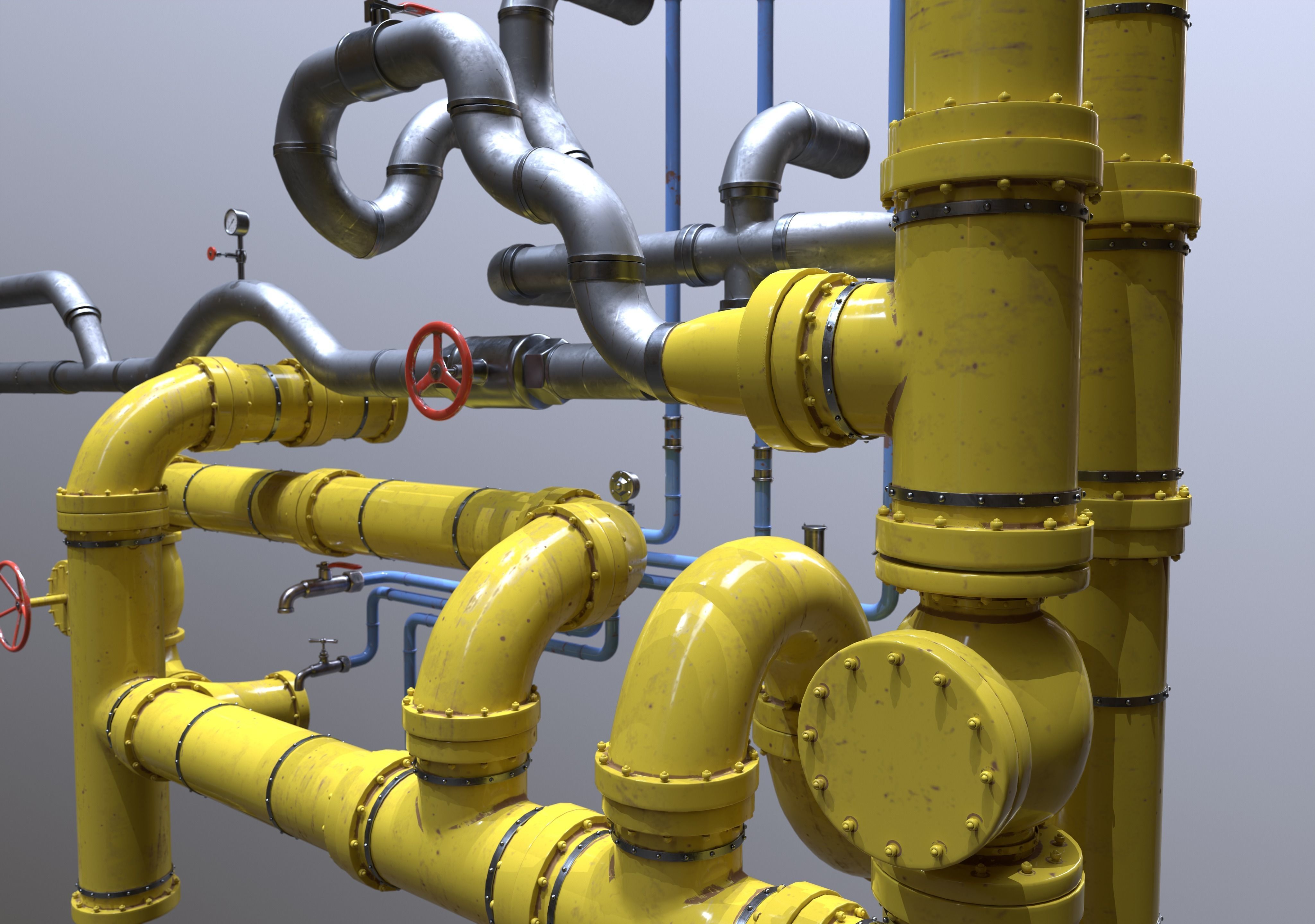 3D model Modular Industrial Pipes - 42 Pieces VR / AR / low-poly | CGTrader