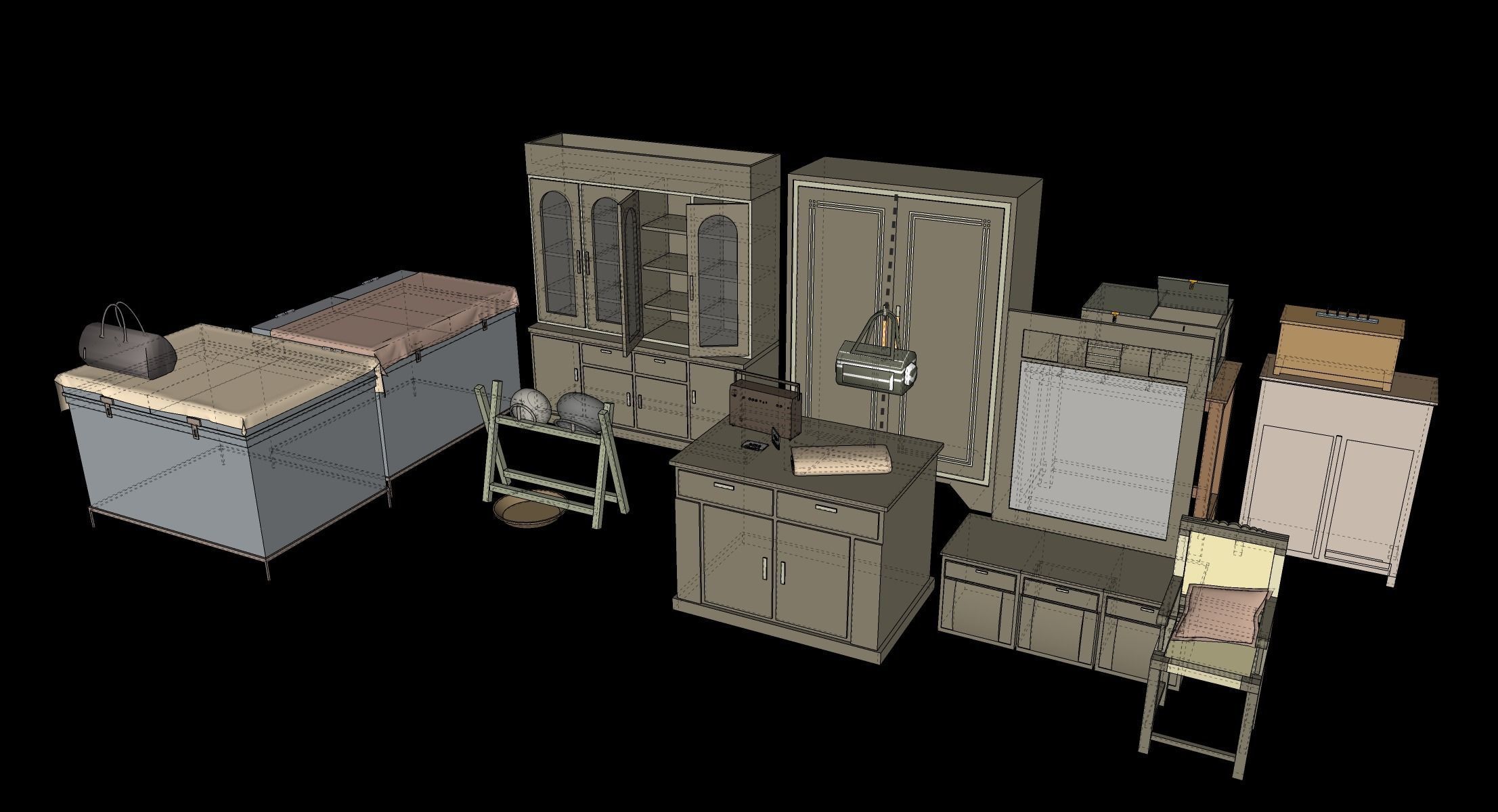 3D model Village Furnitures VR / AR / lowpoly CGTrader