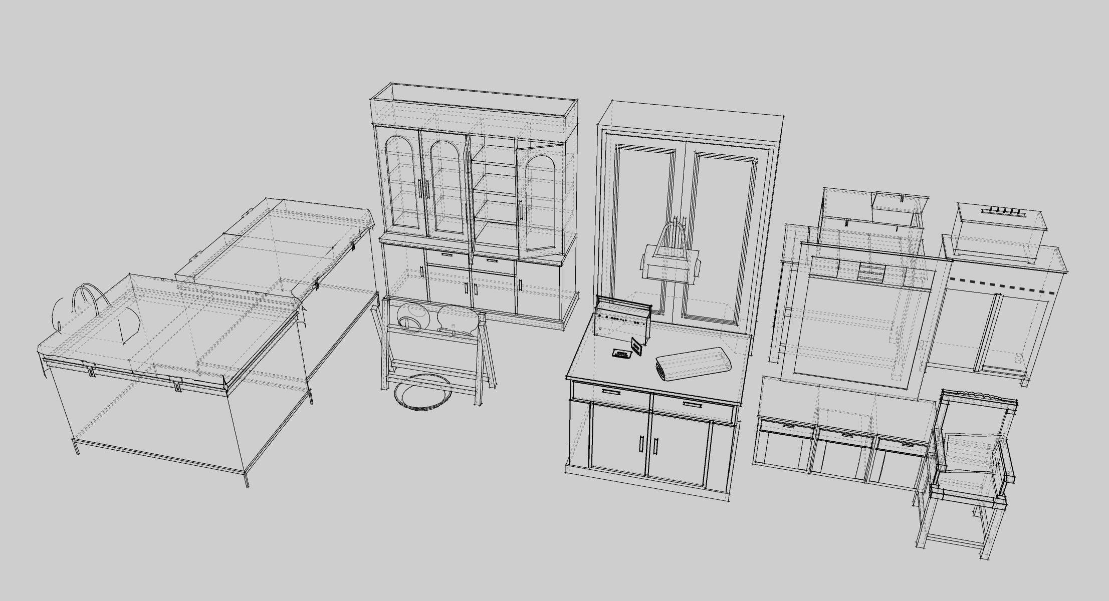 3D model Village Furnitures VR / AR / lowpoly CGTrader