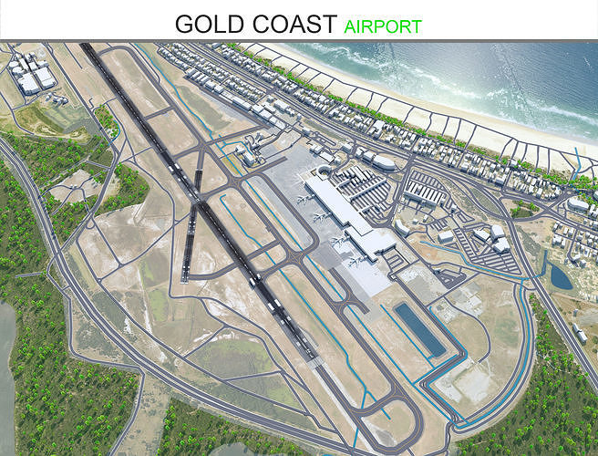 3D model Gold Coast Airport 8km VR / AR / lowpoly CGTrader