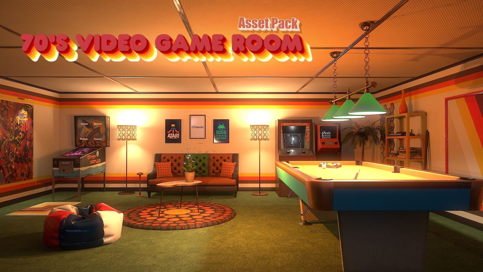 3D model Low Poly 70s Video Game Room VR / AR / low-poly | CGTrader