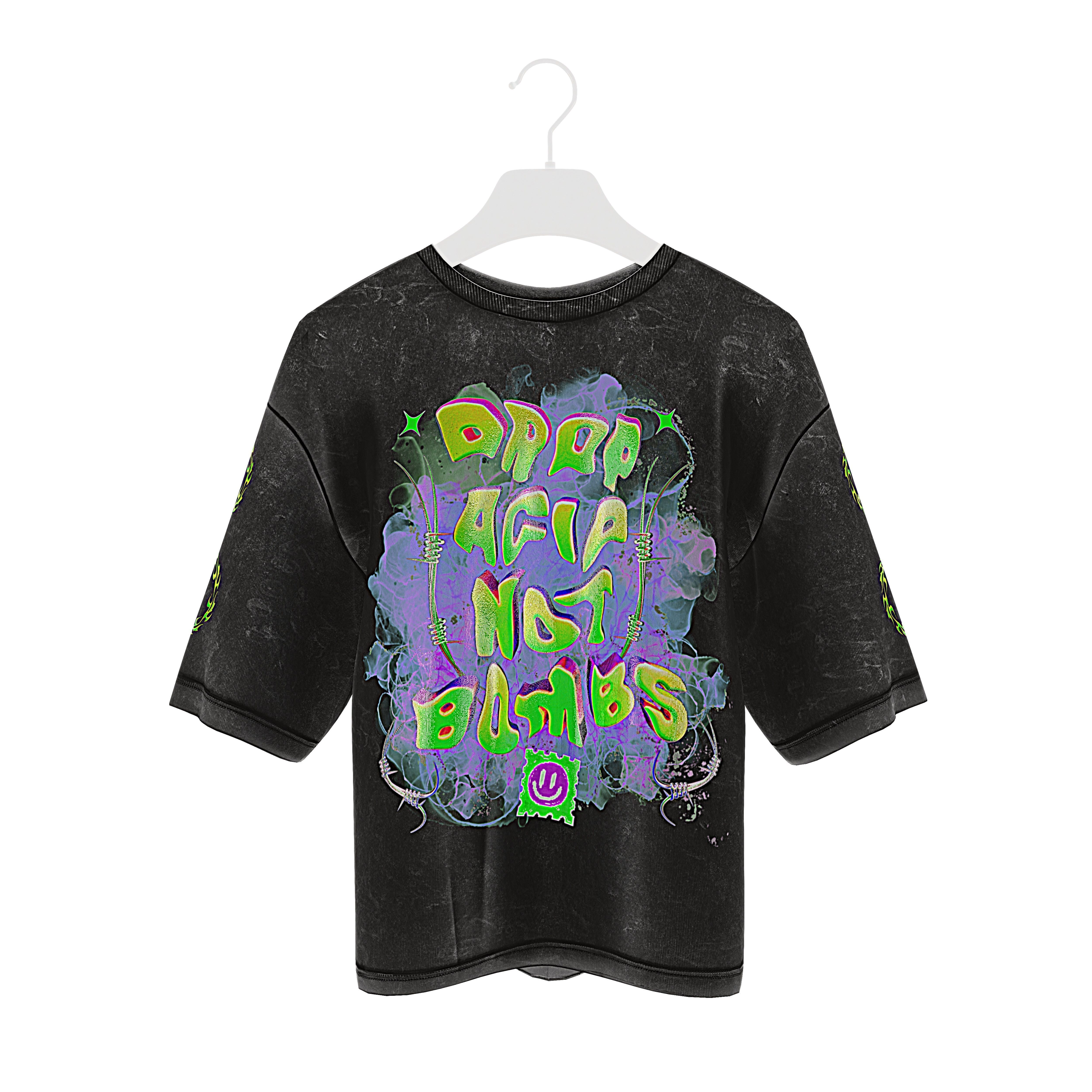 Camiseta Tribal T-Shirts Hombre – LSD Drop Acid Not Bombs, Algodón, Cuello Redondo, Lavable, Fabricada En UK