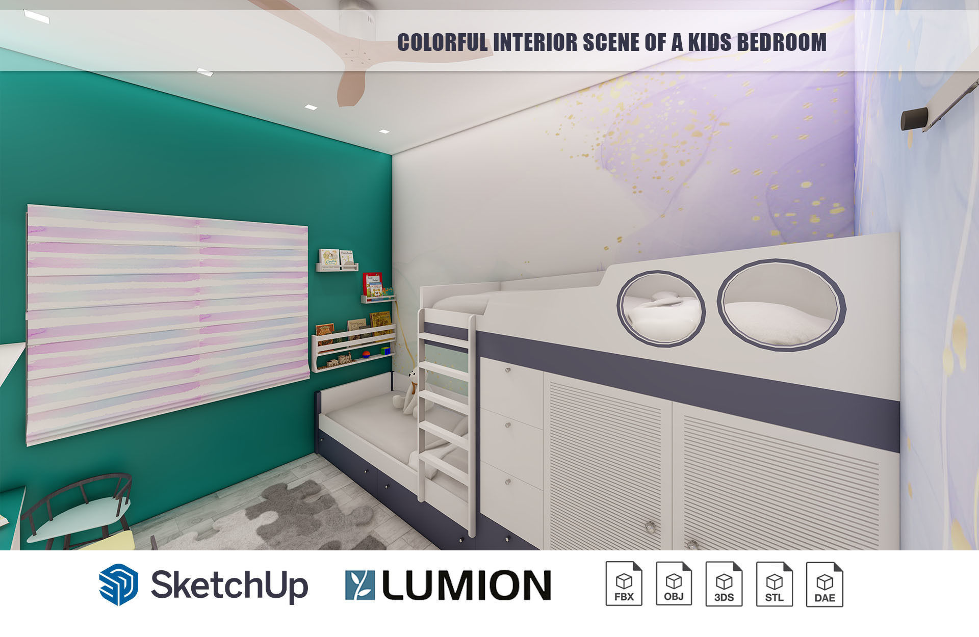 Colorful interior scene of a kids bedroom 3D model | CGTrader