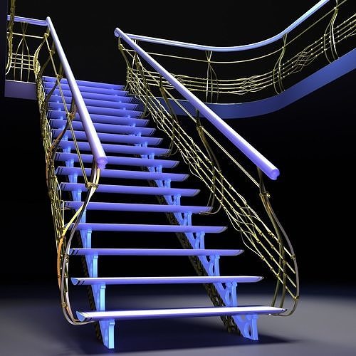 Laddergold stair railing stair railing 3D model rigged CGTrader