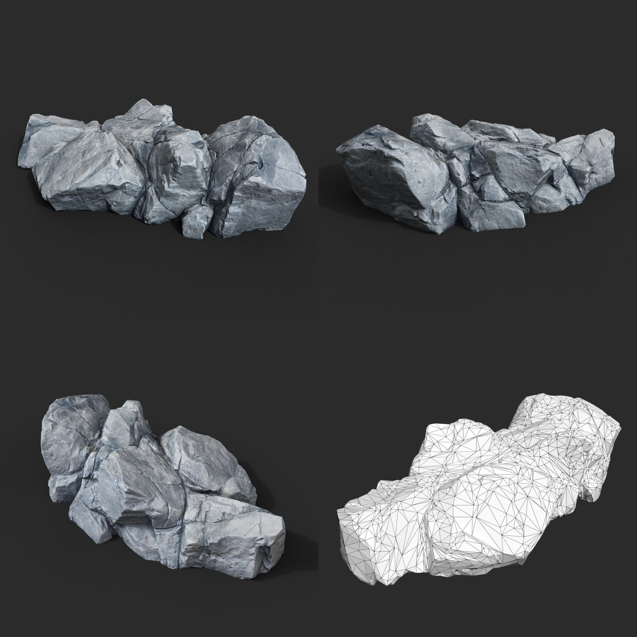 3D model Low Poly Base Gray Rock 230209 - Ultra HD 16K Texture VR / AR ...