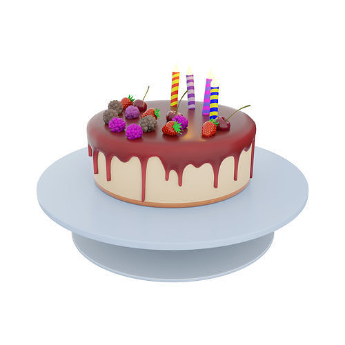 3d cake with fruit glaze and berries with candles icon 3D model | CGTrader