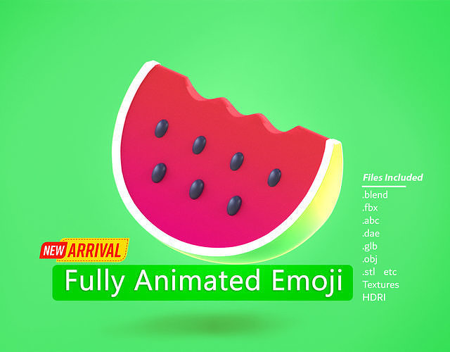 3D model Watermelon Emoji new Animated VR / AR / lowpoly CGTrader
