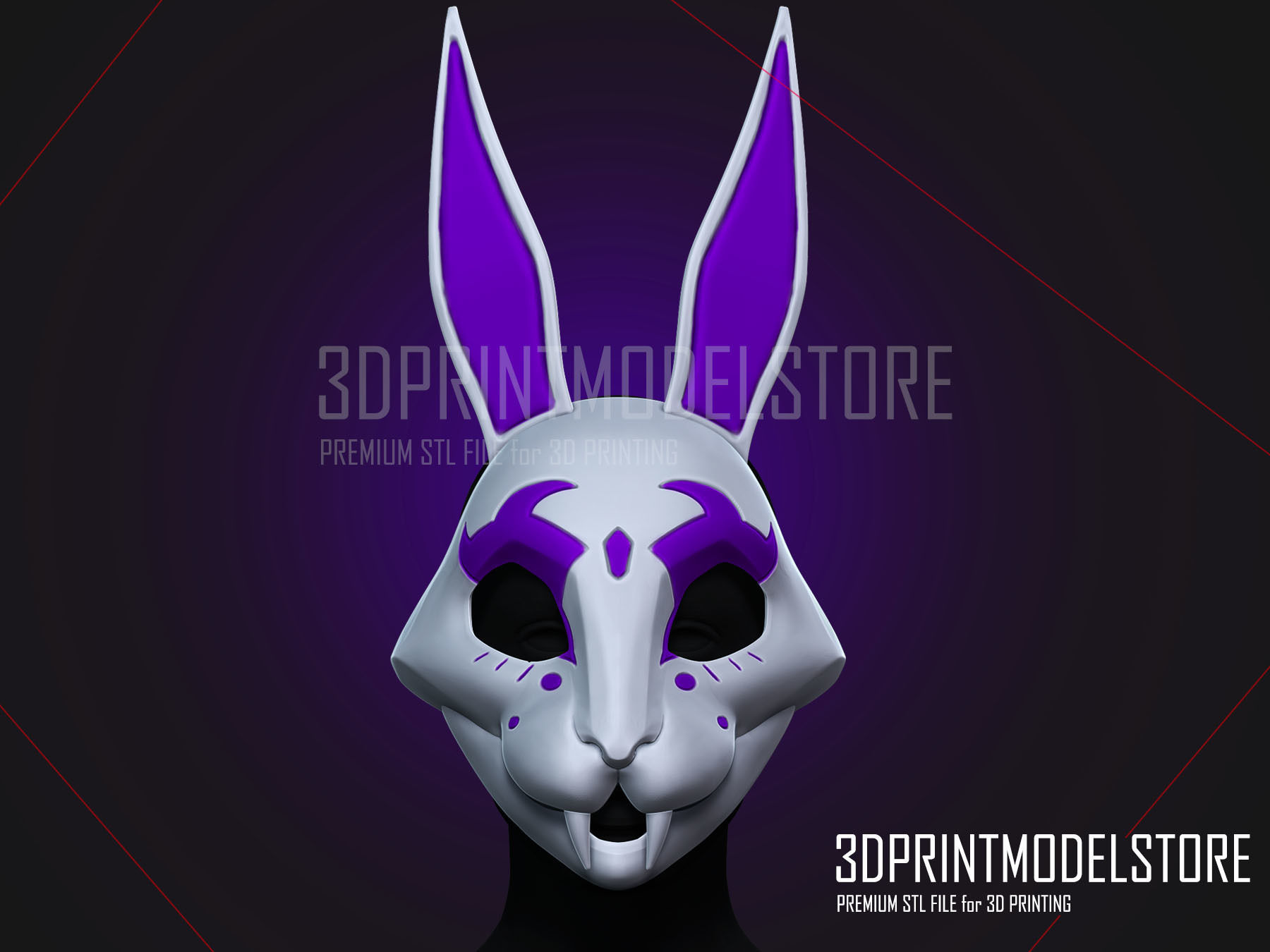 Neon White Cosplay Mask Neon Violet Japanese Kitsune 3D model 3D