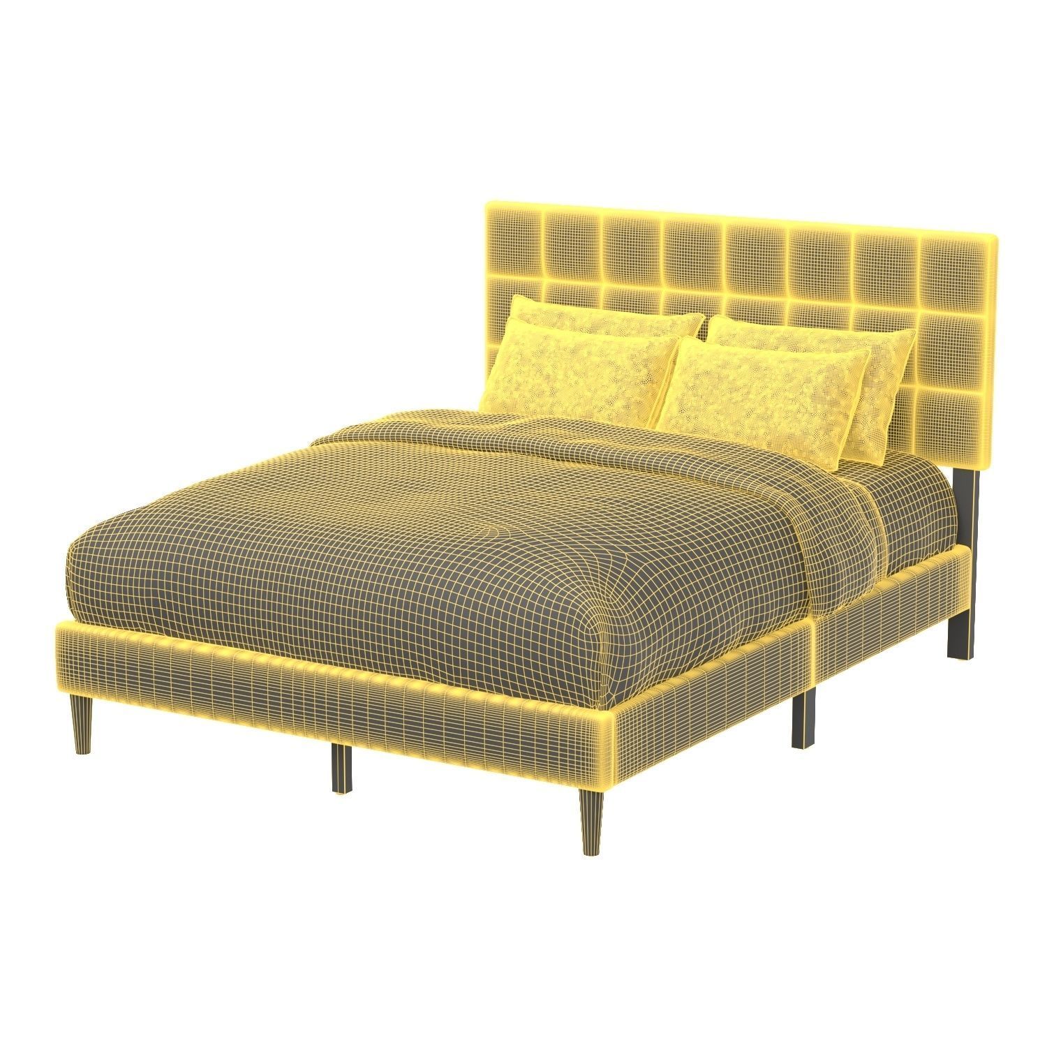 Peters Tufted Upholstered Low Profile Platform Bed 3D model CGTrader