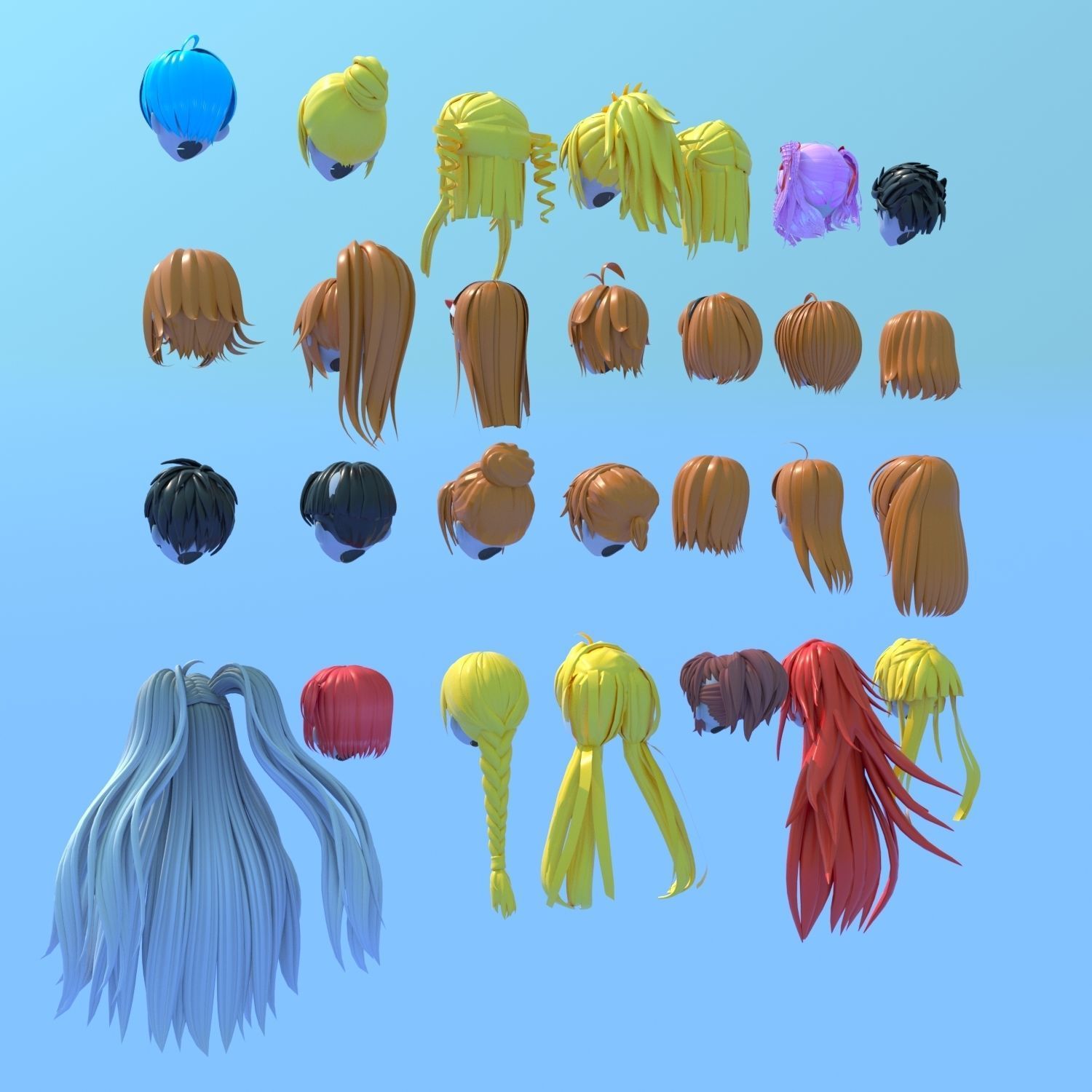 28 Anime Girl Hairs Collection 3D model CGTrader